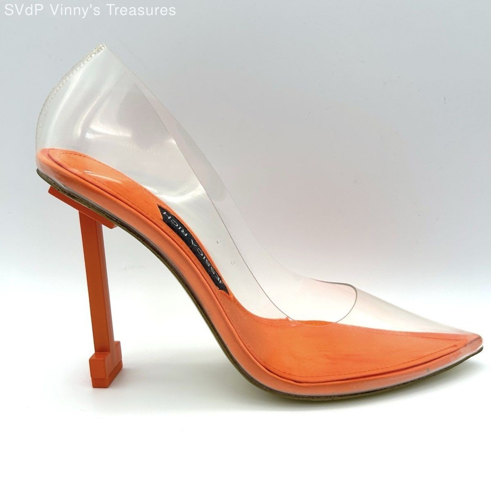 Jessica Rich Racy Orange Clear PVC Pointed Toe R-Heel Pump Size 38